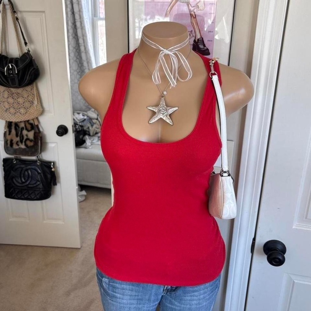 Y2K 2000s romantic Red Fitted cami Tank top